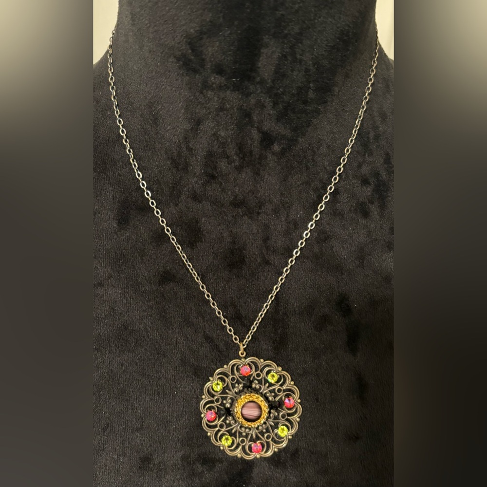 NWOT SABIKA Antique Brass Finish Medallion Necklace with Crystals